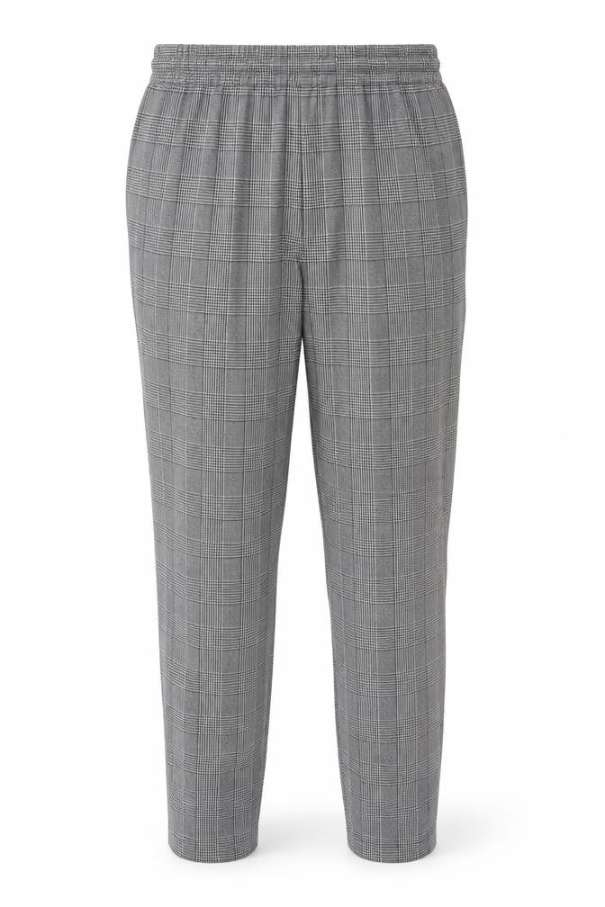 Front view of Vero Moda Women's Grey Check Elastic Waist Trousers, size S
