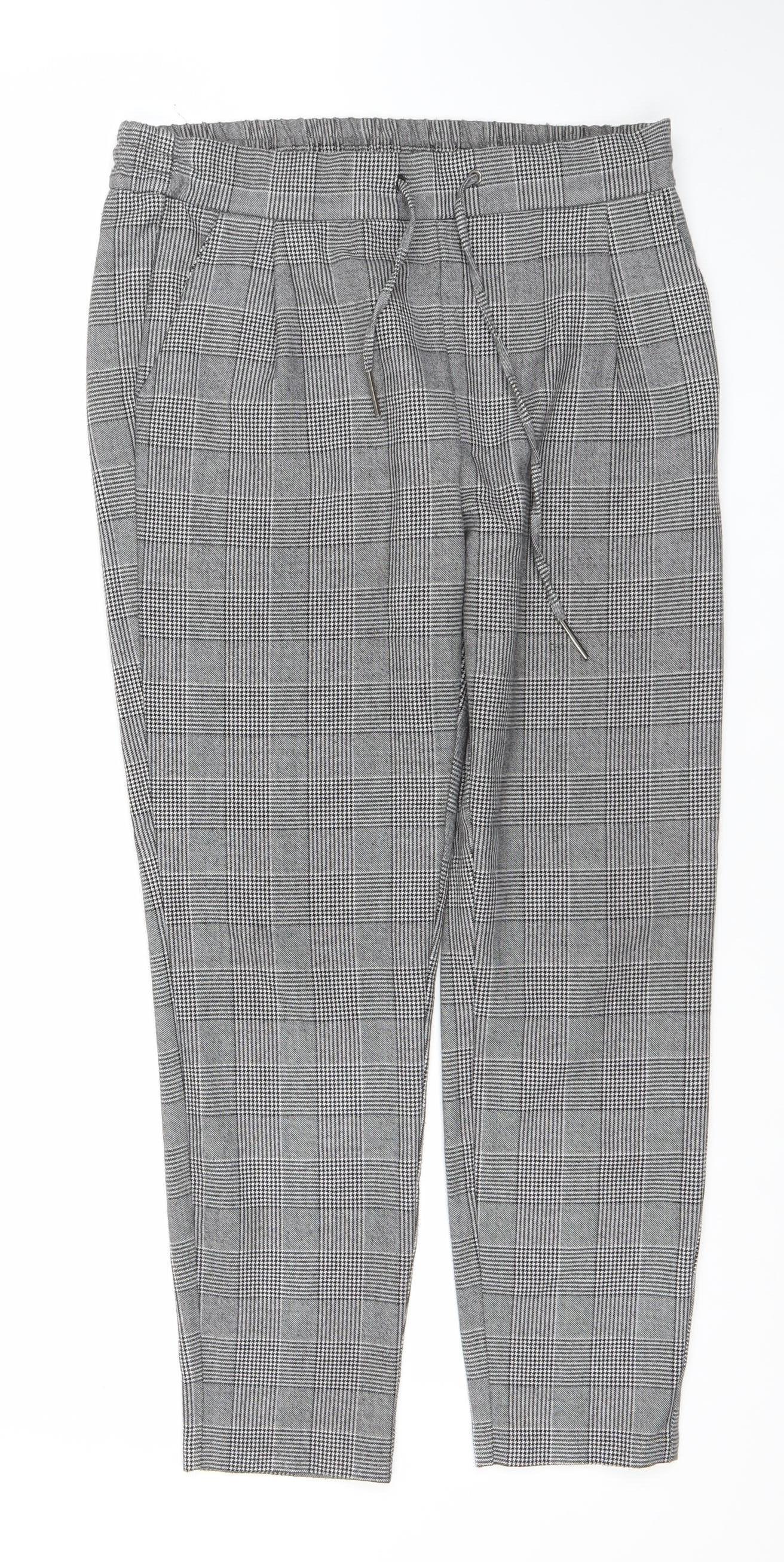 Vero Moda Women's Grey Check Elastic Waist Trousers Size S