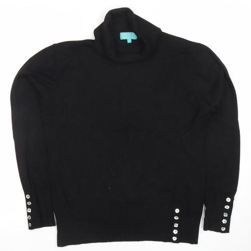 Paramour Women Black Roll Neck Jumper L Viscose Blend Button Detail