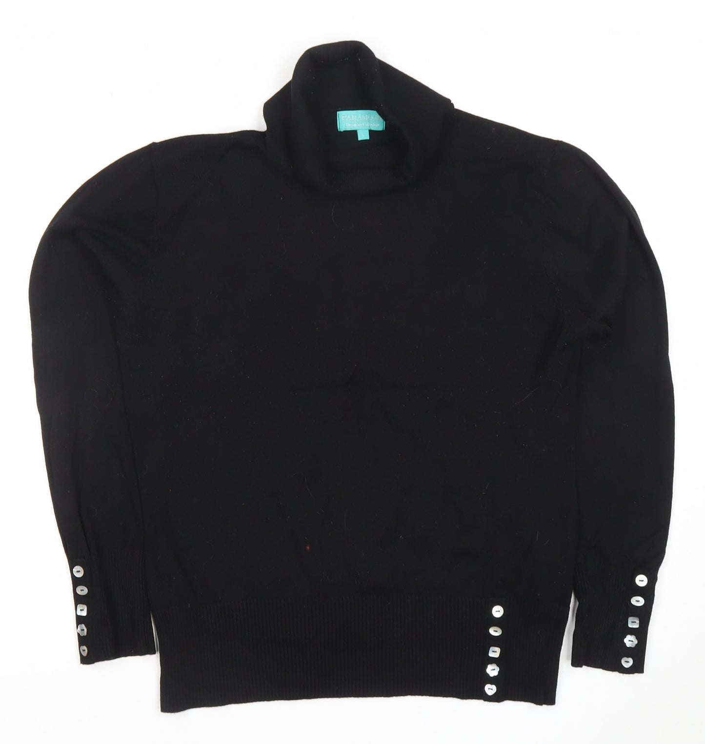 Paramour Women Black Roll Neck Jumper L Viscose Blend Button Detail