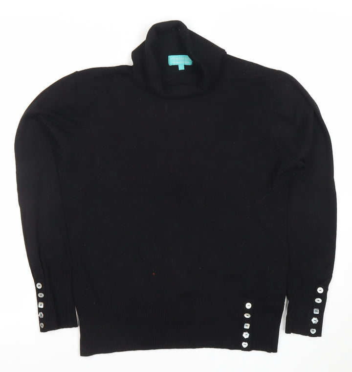 Paramour Women Black Roll Neck Jumper L Viscose Blend Button Detail