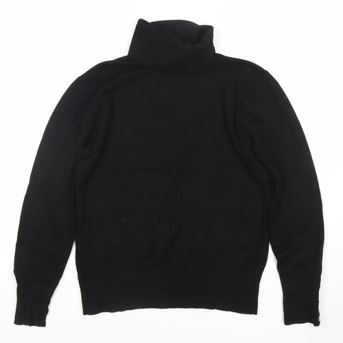 Paramour Women Black Roll Neck Jumper L Viscose Blend Button Detail