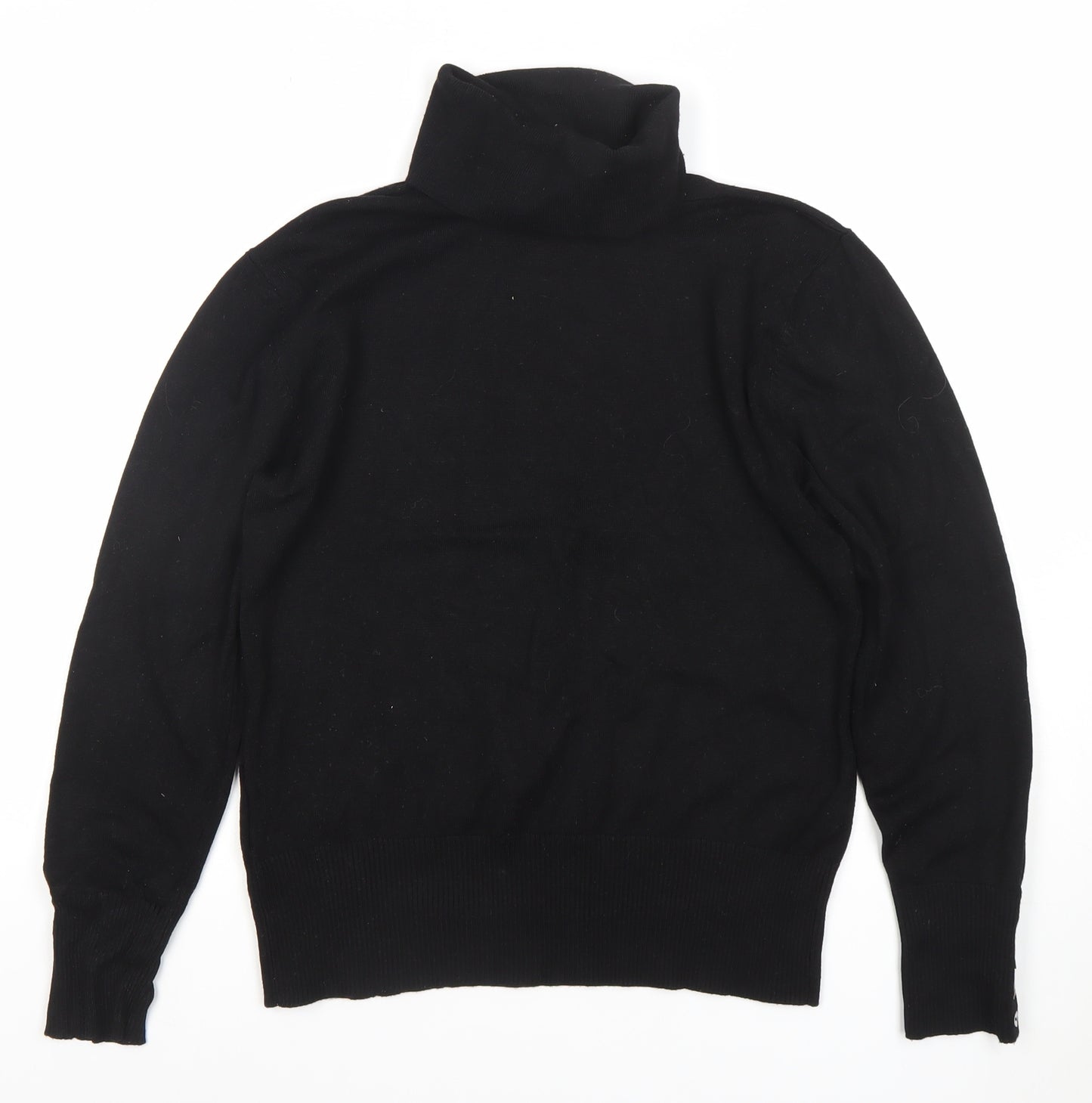 Paramour Women Black Roll Neck Jumper L Viscose Blend Button Detail