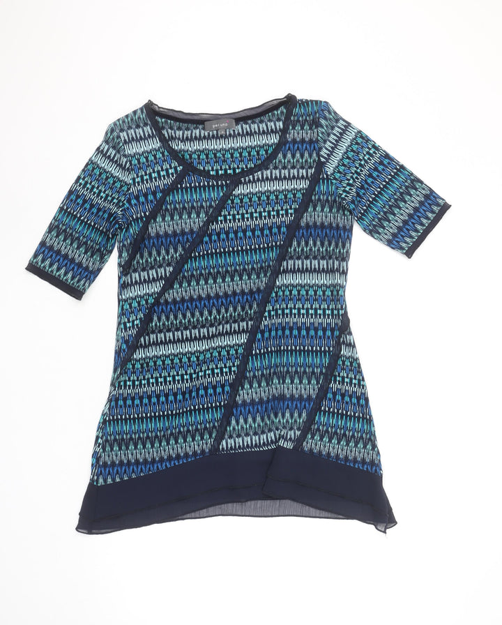 Marks and Spencer Per Una Blue Geometric Tunic Blouse Size 12