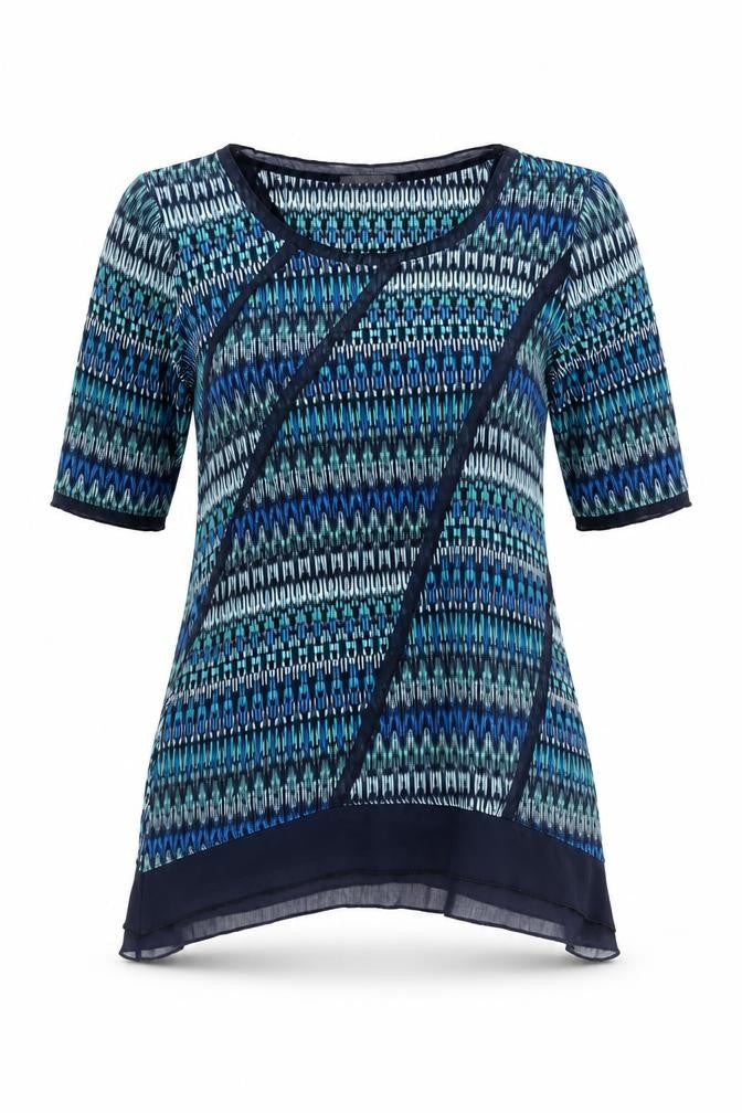 Front view of Marks & Spencer Per Una Blue Geometric Tunic Blouse, size 12