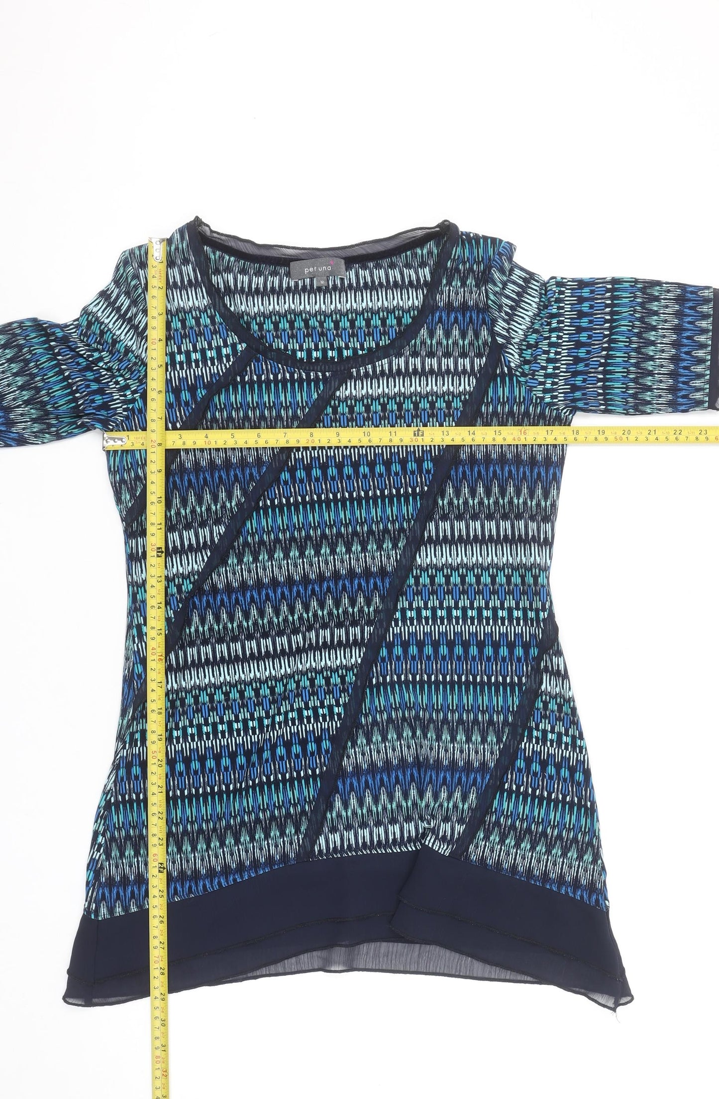 Marks and Spencer Per Una Blue Geometric Tunic Blouse Size 12