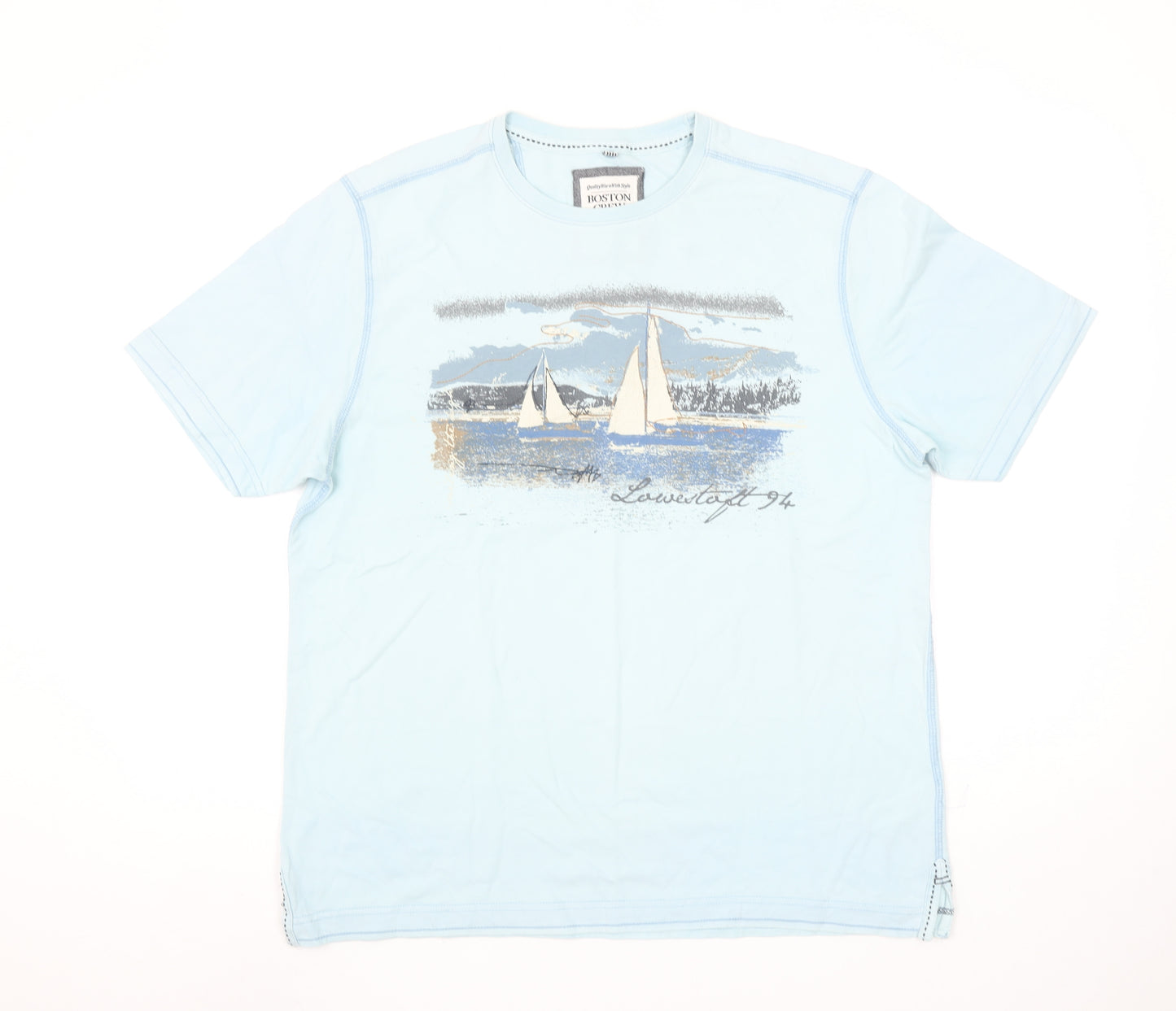 Boston Crew Men’s Blue Nautical Graphic Cotton T-Shirt Medium