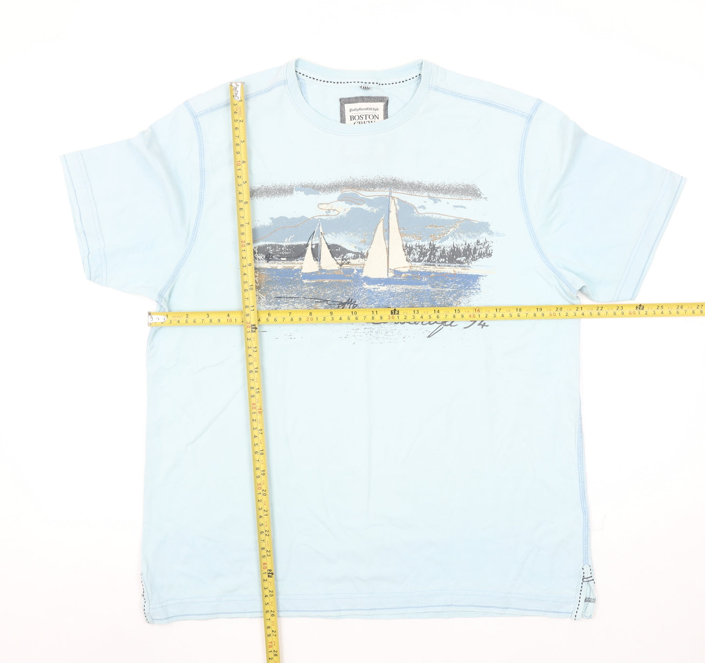 Boston Crew Men’s Blue Nautical Graphic Cotton T-Shirt Medium