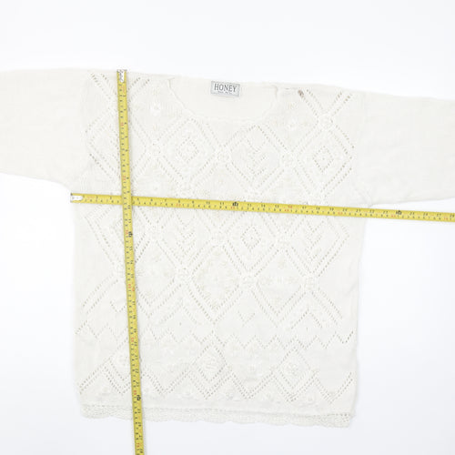 HONEY Women’s Ivory Open-Knit Beaded Pullover Jumper Size M