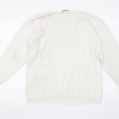 HONEY Women’s Ivory Open-Knit Beaded Pullover Jumper Size M