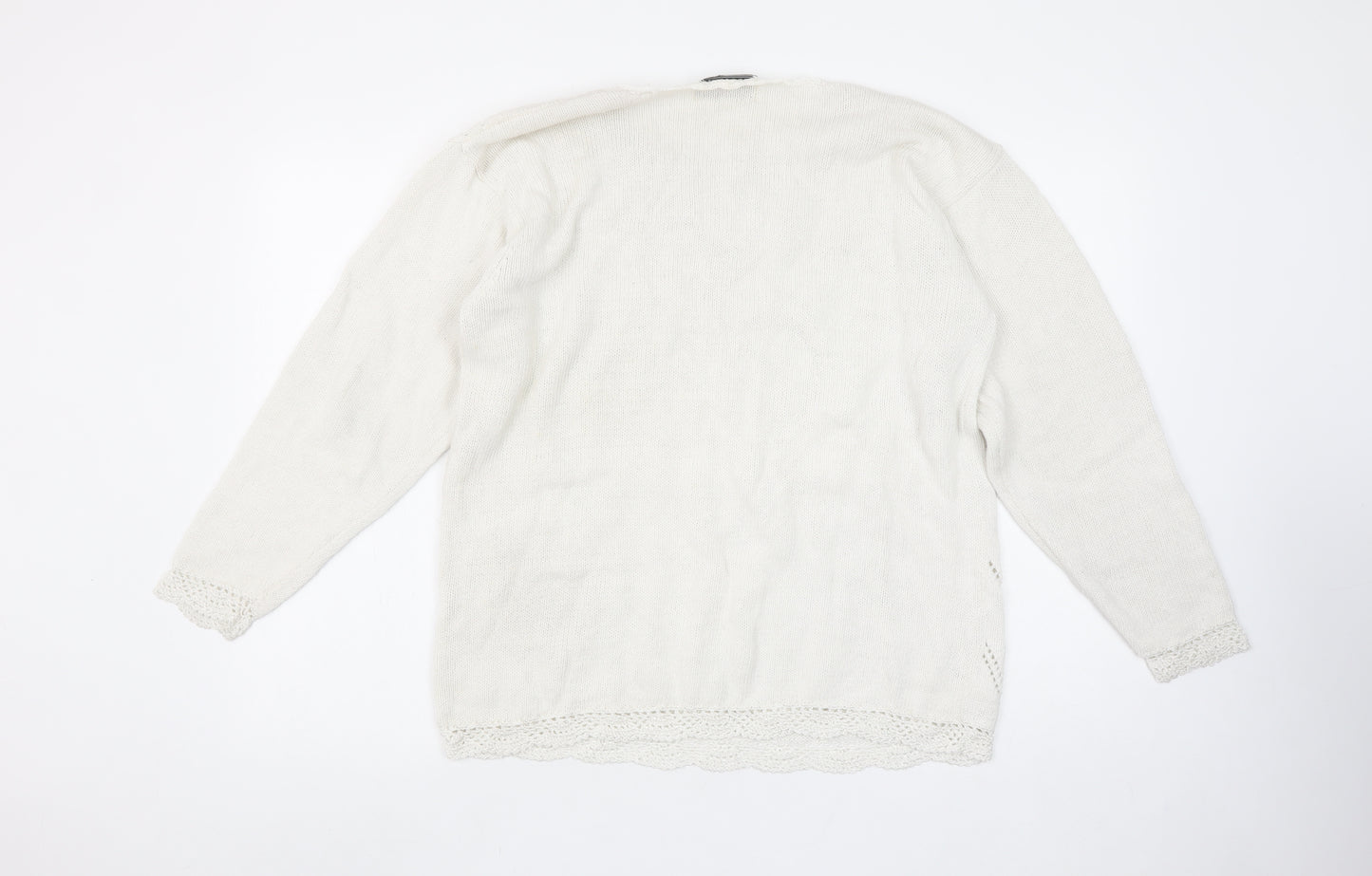 HONEY Women’s Ivory Open-Knit Beaded Pullover Jumper Size M