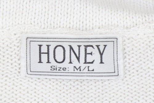 HONEY Women’s Ivory Open-Knit Beaded Pullover Jumper Size M