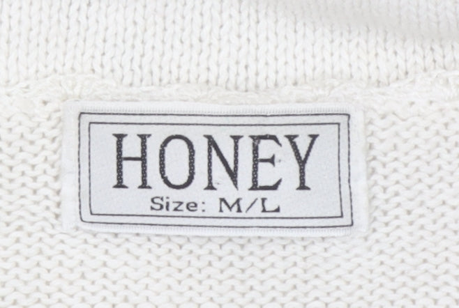 HONEY Women’s Ivory Open-Knit Beaded Pullover Jumper Size M