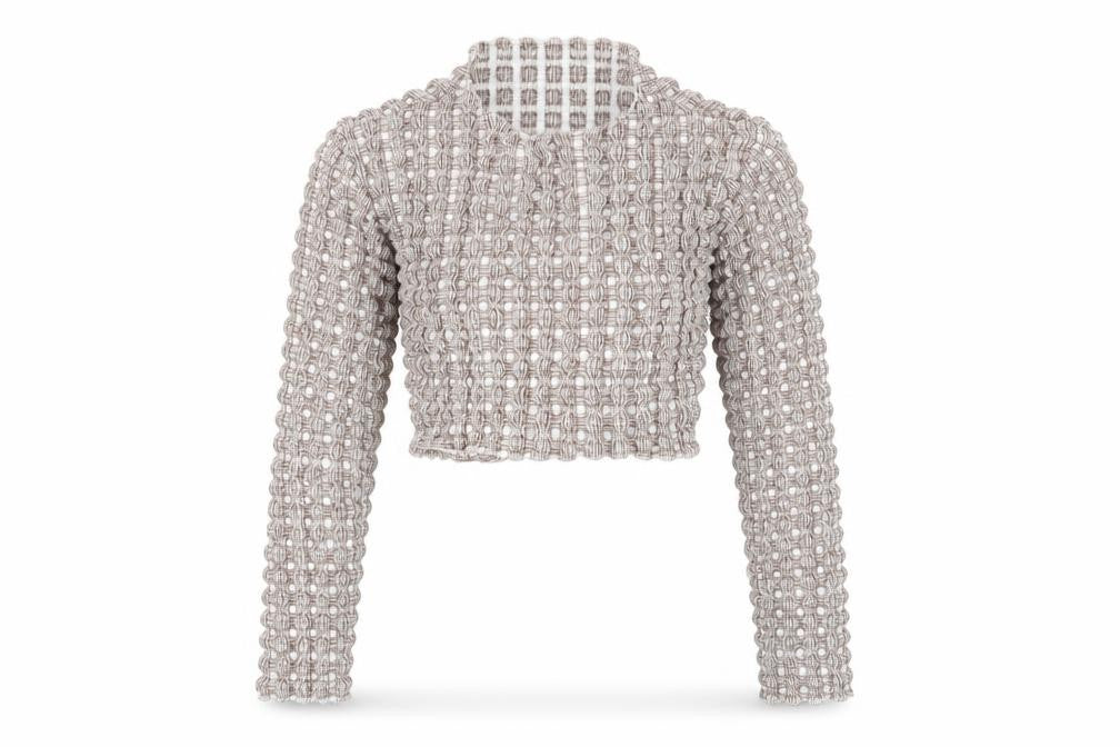 Front view of PRETTYLITTLETHING Women’s Beige Check Cropped Ruffle Blouse, size UK 12