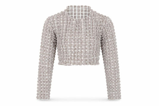 Front view of PRETTYLITTLETHING Women’s Beige Check Cropped Ruffle Blouse, size UK 12