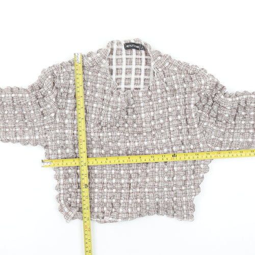 PrettyLittleThing Women’s Beige Check Cropped Ruffle Blouse Size 12