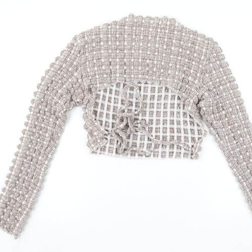 PrettyLittleThing Women’s Beige Check Cropped Ruffle Blouse Size 12