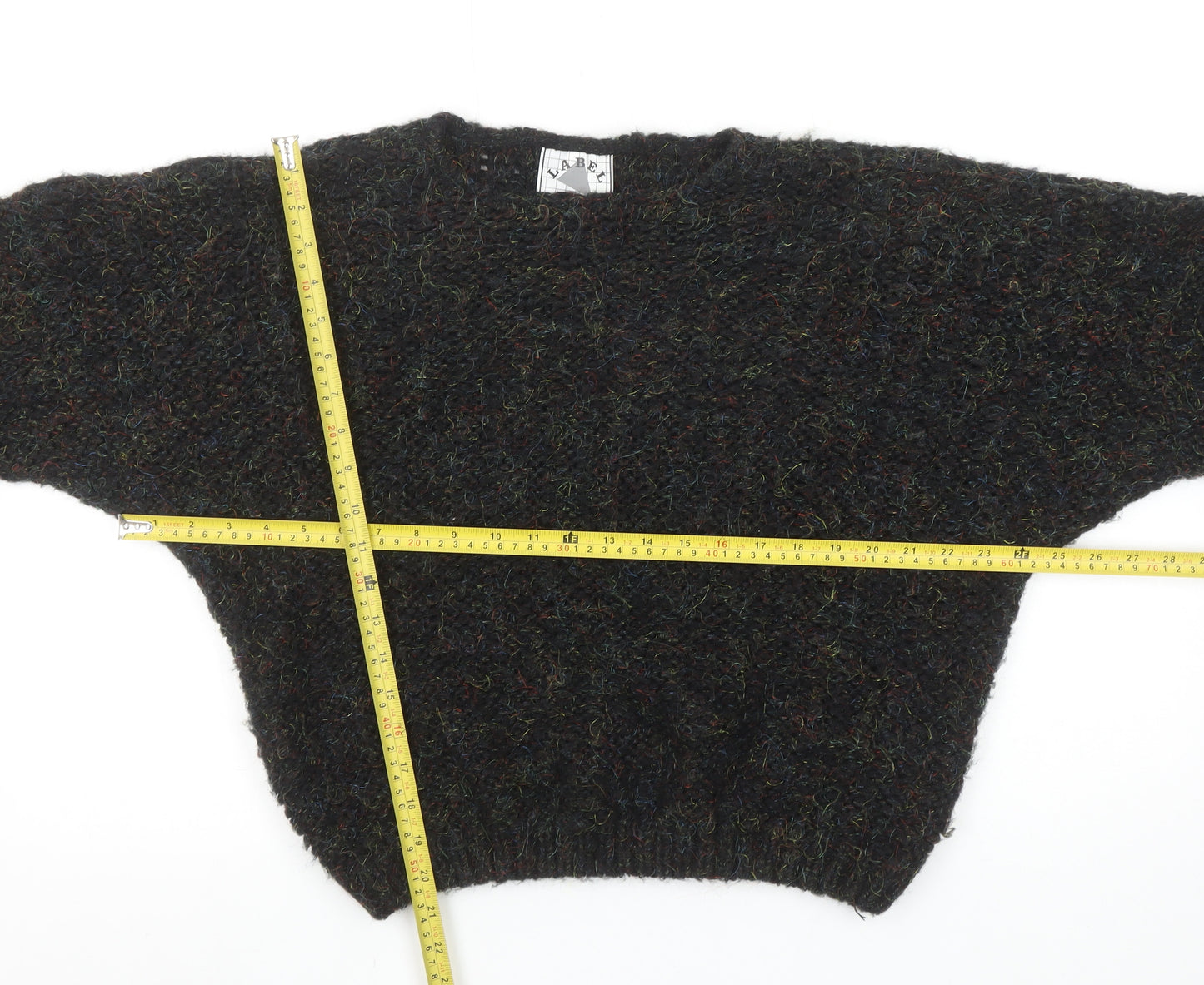 Label Women's Black Chunky-Knit Acrylic Pullover Jumper Size 30