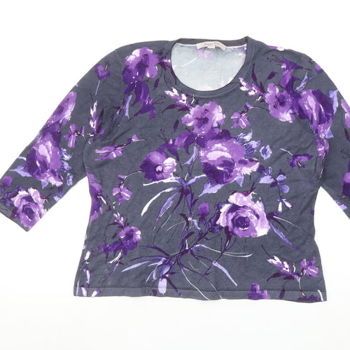 Jacques Vert Women's Purple Floral 3/4 Sleeve Top Size L