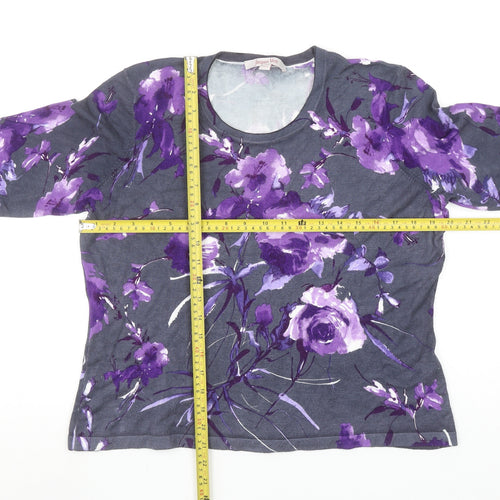 Jacques Vert Women's Purple Floral 3/4 Sleeve Top Size L