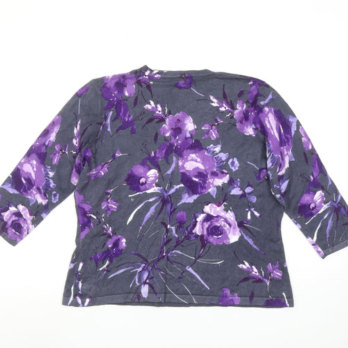 Jacques Vert Women's Purple Floral 3/4 Sleeve Top Size L