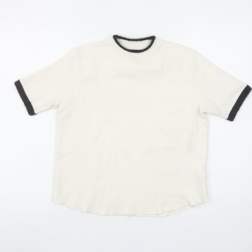 Zara Women Ivory Short Sleeve Knit Pullover Jumper Size S