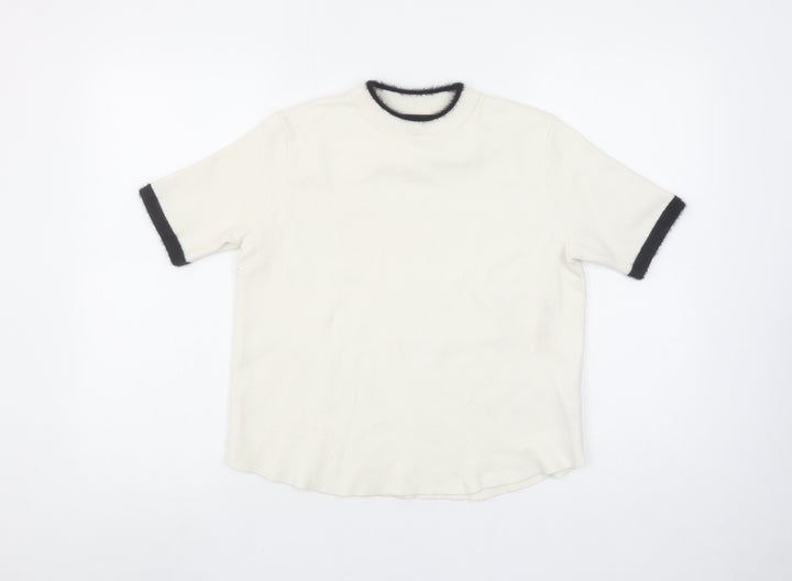 Zara Women Ivory Short Sleeve Knit Pullover Jumper Size S