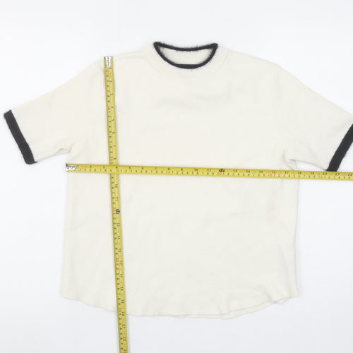 Zara Women Ivory Short Sleeve Knit Pullover Jumper Size S