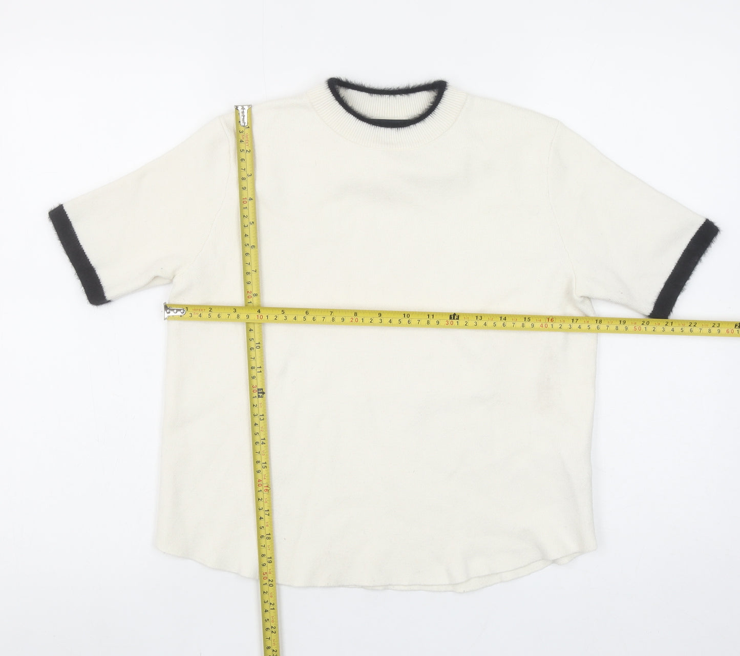 Zara Women Ivory Short Sleeve Knit Pullover Jumper Size S