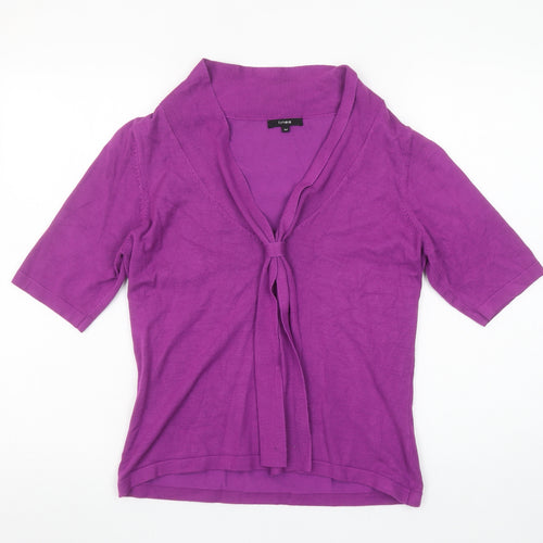 Linea Women’s Purple V-Neck Tie Short Sleeve Knit Blouse Size M