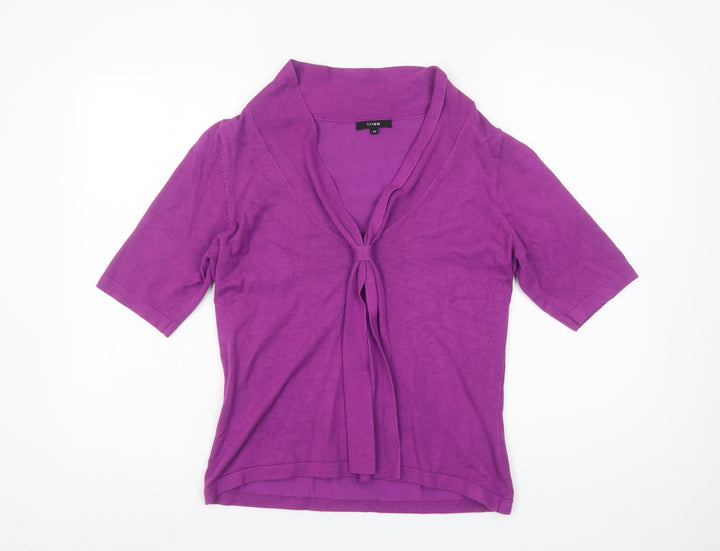 Linea Women’s Purple V-Neck Tie Short Sleeve Knit Blouse Size M