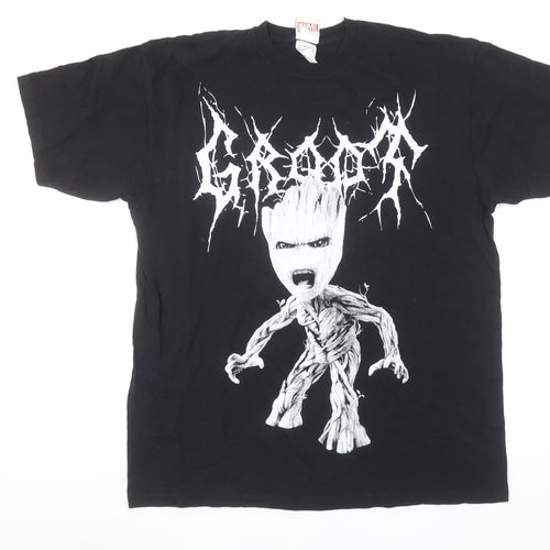 Marvel Men’s Black Groot Graphic Print Cotton T-Shirt Size L