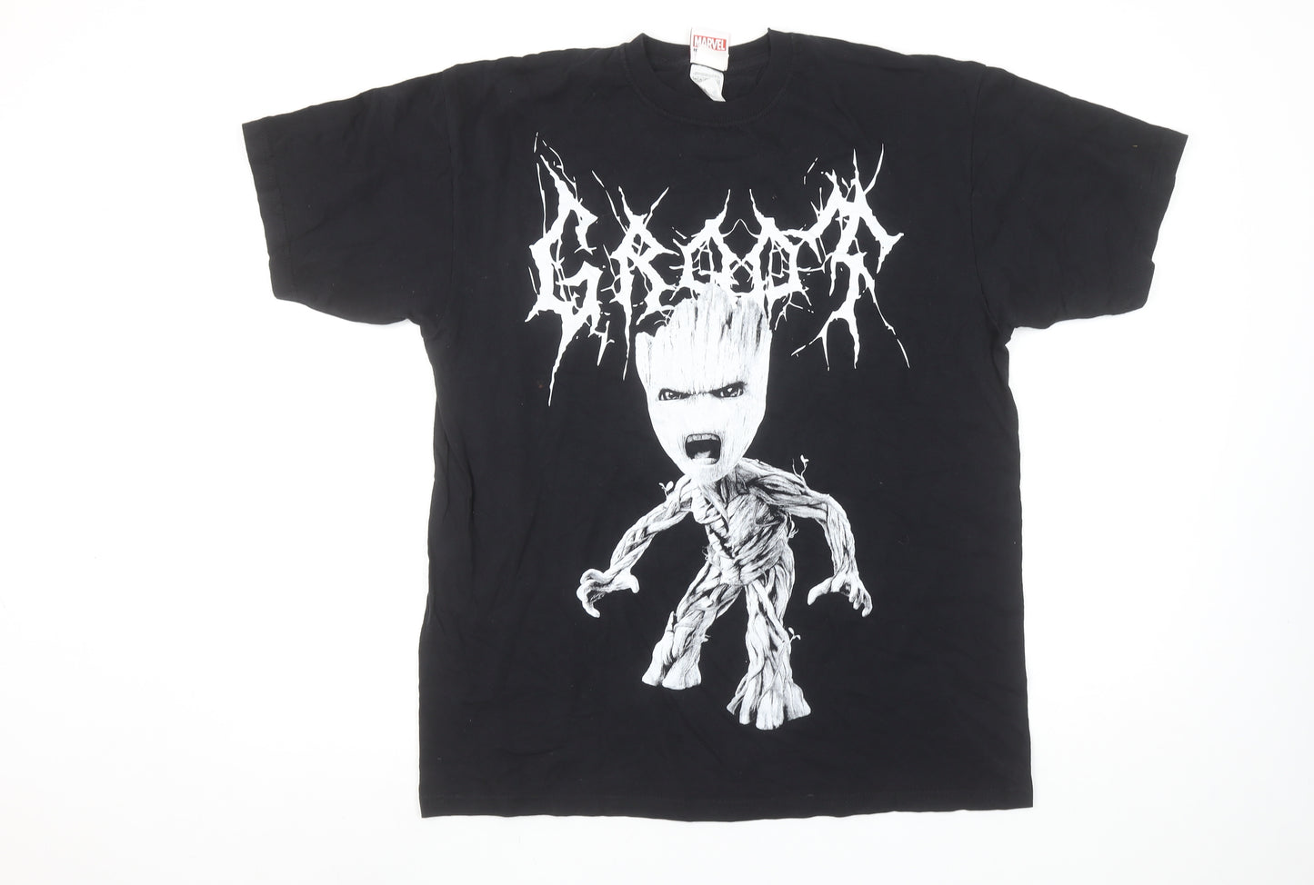 Marvel Men’s Black Groot Graphic Print Cotton T-Shirt Size L