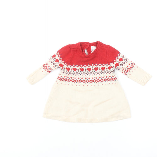 Baby GAP Red Beige Fair Isle Knit Jumper 0-3 Months Unisex Winter Pullover