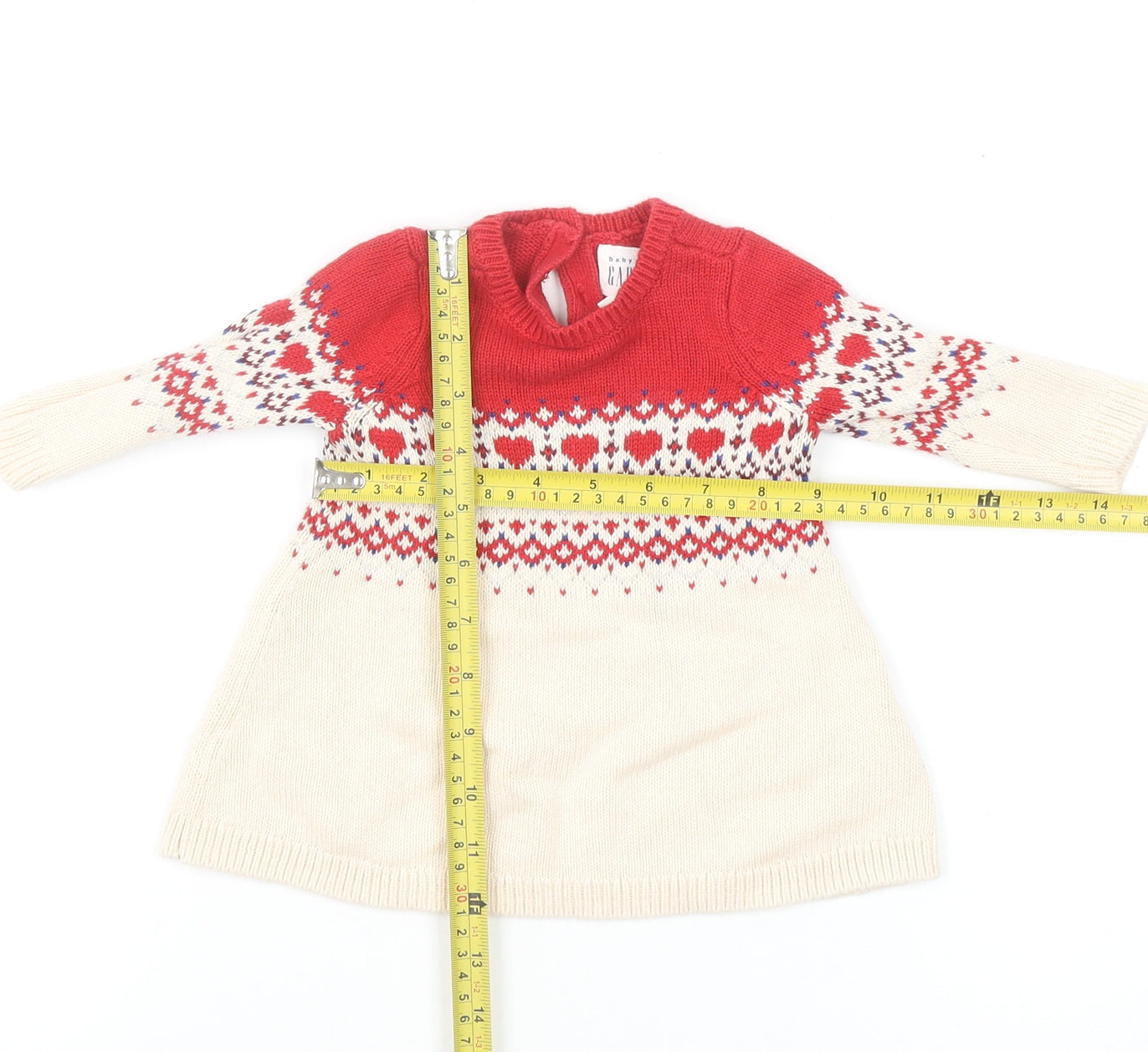 Baby GAP Red Beige Fair Isle Knit Jumper 0-3 Months Unisex Winter Pullover