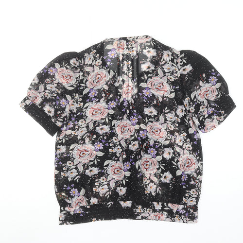 Pins and Needles Womens Black Floral Sheer Short Sleeve Blouse XS