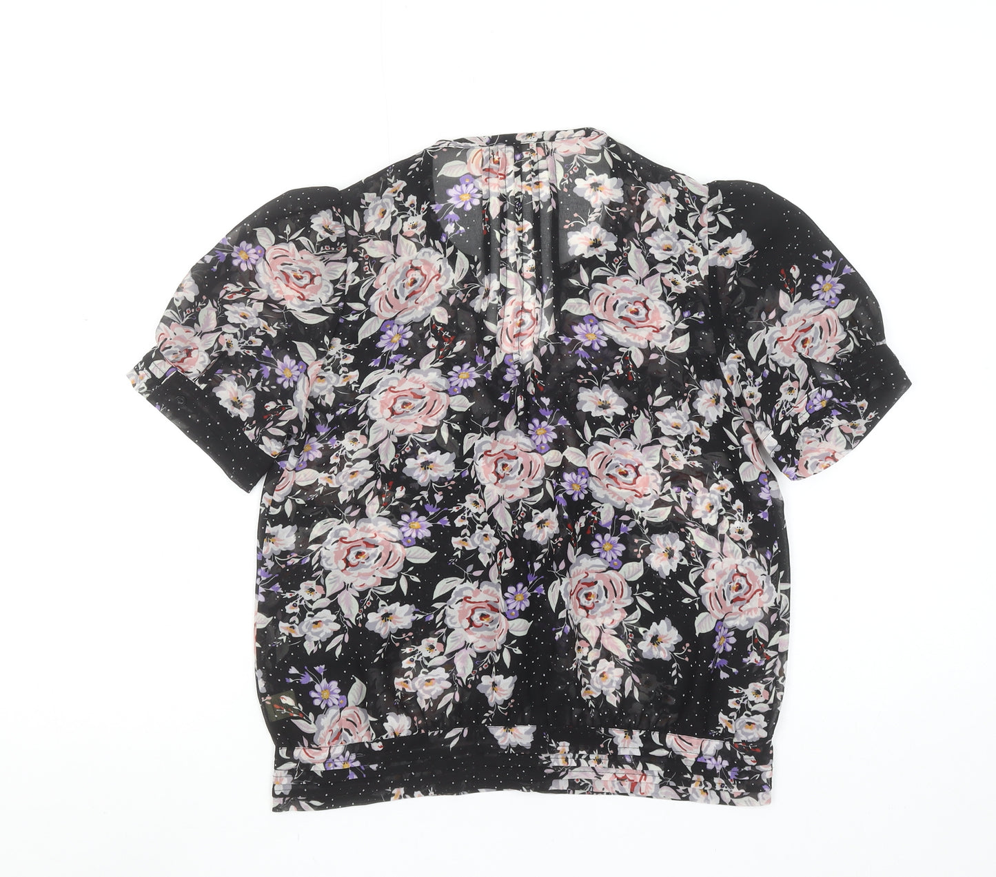Pins and Needles Womens Black Floral Sheer Short Sleeve Blouse XS