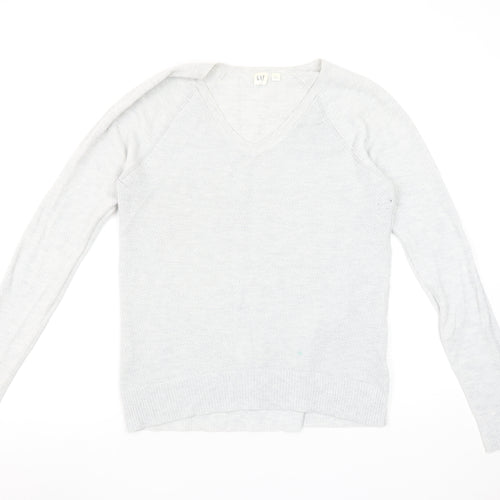 GAP Women's Grey V-Neck Knit Jumper Medium Long Sleeve