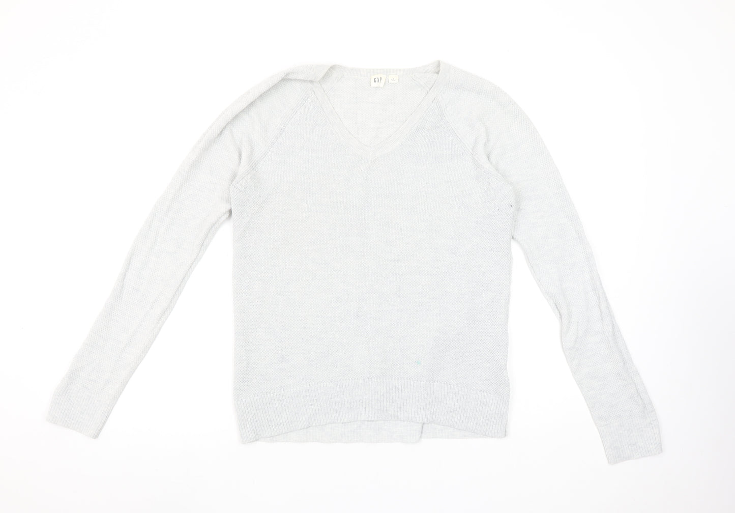 GAP Women's Grey V-Neck Knit Jumper Medium Long Sleeve