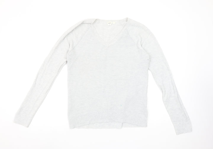 GAP Women's Grey V-Neck Knit Jumper Medium Long Sleeve