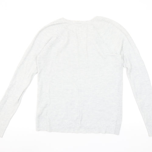 GAP Women's Grey V-Neck Knit Jumper Medium Long Sleeve