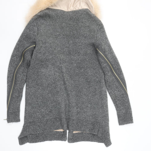 River Island Womens Grey Faux Fur Trim Open Cardigan Size 10