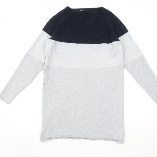 ONLY Women’s Grey Colour Block Long Sleeve Knit Jumper Size S