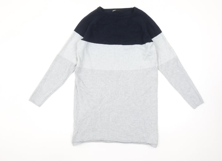 ONLY Women’s Grey Colour Block Long Sleeve Knit Jumper Size S