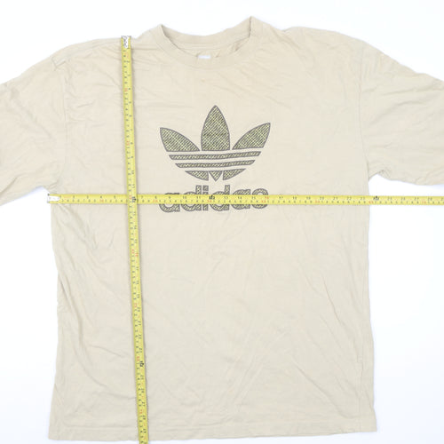 Adidas Men's Beige XL Long Sleeve Logo Cotton T-Shirt