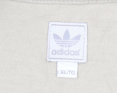 Adidas Men's Beige XL Long Sleeve Logo Cotton T-Shirt