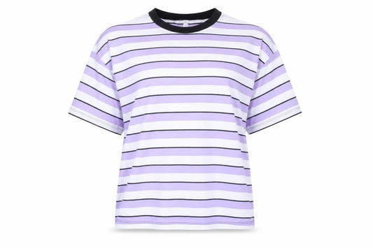 Front view of ASOS Women’s Multicoloured Striped Ringer T-Shirt, size UK 8