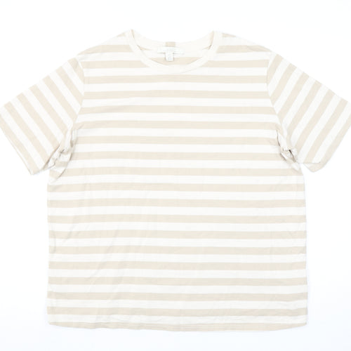 Next Women Beige Striped Cotton Short Sleeve T-Shirt Size 14
