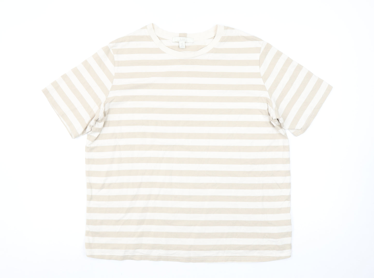 Next Women Beige Striped Cotton Short Sleeve T-Shirt Size 14