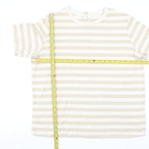 Next Women Beige Striped Cotton Short Sleeve T-Shirt Size 14